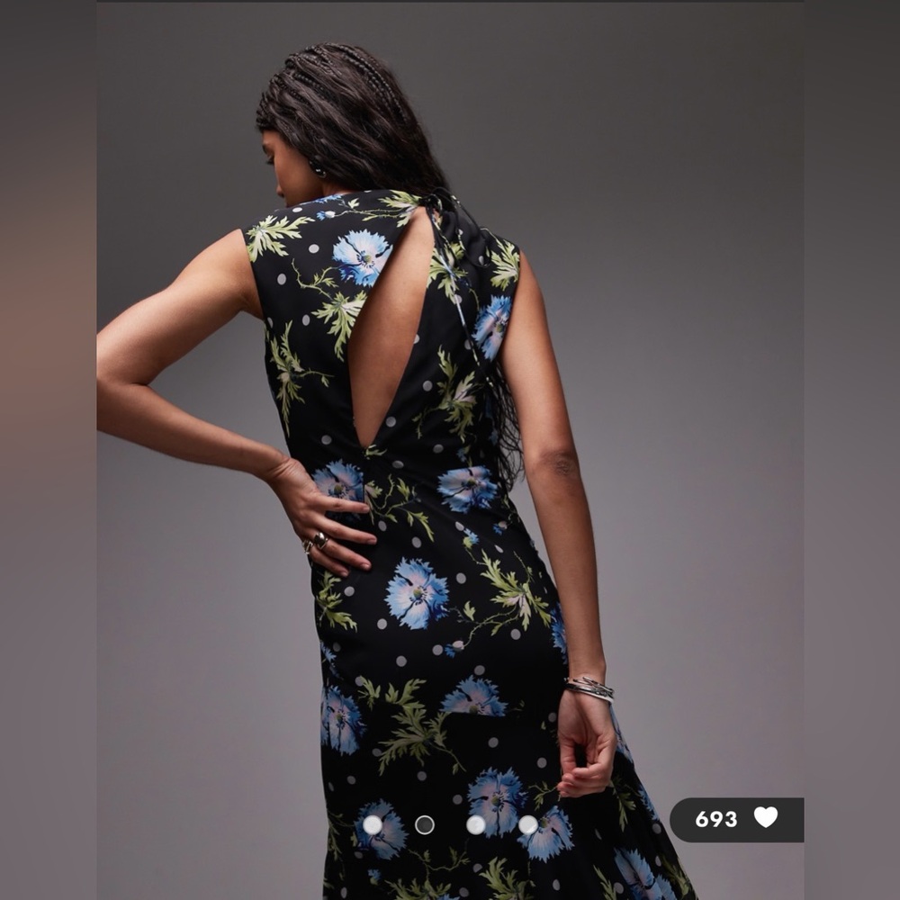 Topshop floral asymmetrical black dress - Picture 3 of 4